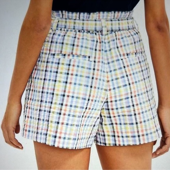 LOFT Multicolor Plaid Seersucker Paperbag Shorts - Picture 4 of 13